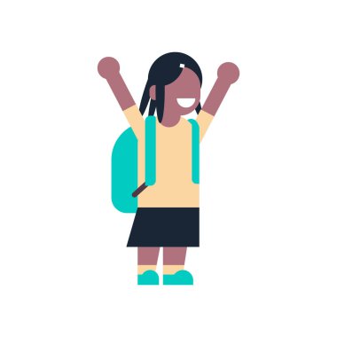 okul çocukları izole küçük başlıca öğrenci el Beyaz arka plan üzerinde düz tam uzunlukta yetiştirme Afro-Amerikan Kız sırt çantası