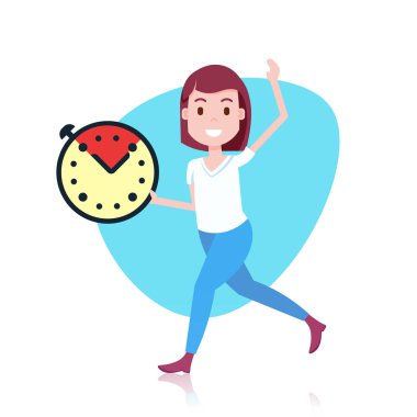 Son Tarih saat şablonu tasarım iş veya animasyon için beyaz arka plan tam uzunluğu düz tutarak kadın karakter