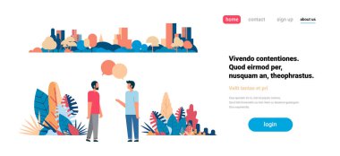 iki adam sohbet kabarcıklar City gökdelen görünümü cityscape arka plan manzarası düz yatay kopya alanı iletişim