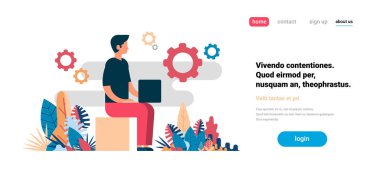 işlem karikatür arka plan düz yatay kopya alanı çalışma dizüstü kullanan adam