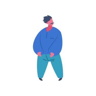 bıyıklı adam karakter ayakta poz izole erkek çizgi film tam uzunlukta düz