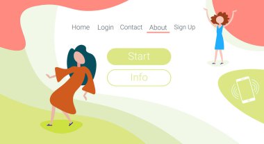 casual kadın çift dancind jest ayakta poz arka plan kadın karikatür karakter tam uzunlukta yatay düz