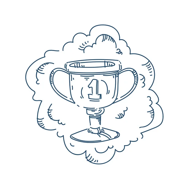 Πρωταθλητής Κύπελλο τρόπαιο αριθμός ένα έννοια σε λευκό φόντο σκίτσο doodle — Διανυσματικό Αρχείο