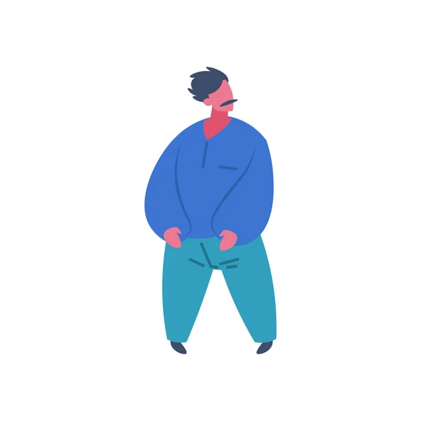 Bigote hombre carácter de pie pose aislado macho dibujos animados longitud completa plana — Vector de stock