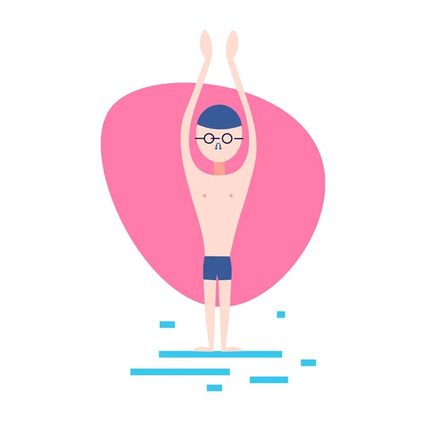 Nageur homme lunettes de bain sur fond blanc personnage de dessin animé mâle pleine longueur plat — Image vectorielle