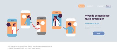 akıllı telefon sohbet kabarcıklar mobil uygulama iletişim konuşma diyalog adam kadın karakter arka plan portre kopya yatay düz uzay