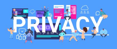 insanlar grubun izometrik Infographic veri Gizlilik arka plan ağ koruması yatay kişisel depolama kavramının yerine