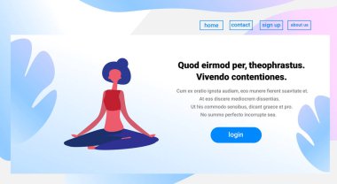 kadının Yoga egzersizleri çizgi film karakteri sporcumuz faaliyetleri yapması sağlıklı yaşam konsepti tam uzunlukta düz yatay kopya alanı izole