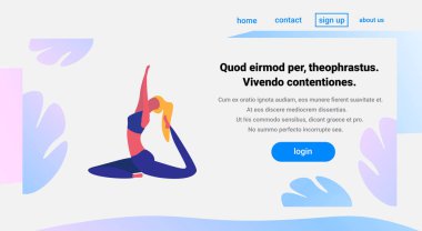 kadının Yoga egzersizleri çizgi film karakteri sporcumuz faaliyetleri yapması sağlıklı yaşam konsepti tam uzunlukta düz yatay kopya alanı izole