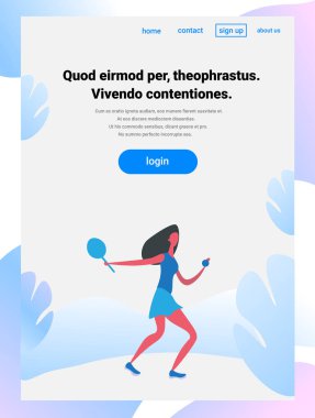 kadın tenis oyuncu çizgi film karakteri sporcumuz faaliyetleri sağlıklı yaşam konsepti tam uzunlukta dikey kopya alanı düz izole