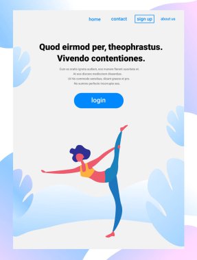 kadının Yoga egzersizleri çizgi film karakteri sporcumuz faaliyetleri yapması sağlıklı yaşam konsepti tam uzunlukta düz dikey kopya alanı izole