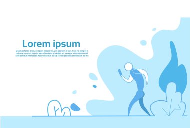 akıllı telefon mobil uygulama çalışan işlem kavramı iş adam siluet tam kopyaya alanı yatay kullanarak iş adamı