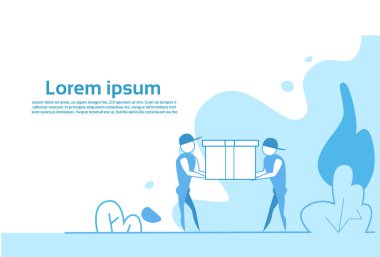 iki adam kutusu birlikte teslim hizmet kavramı parsel kopya alanı düz adam siluet yatay taşımak