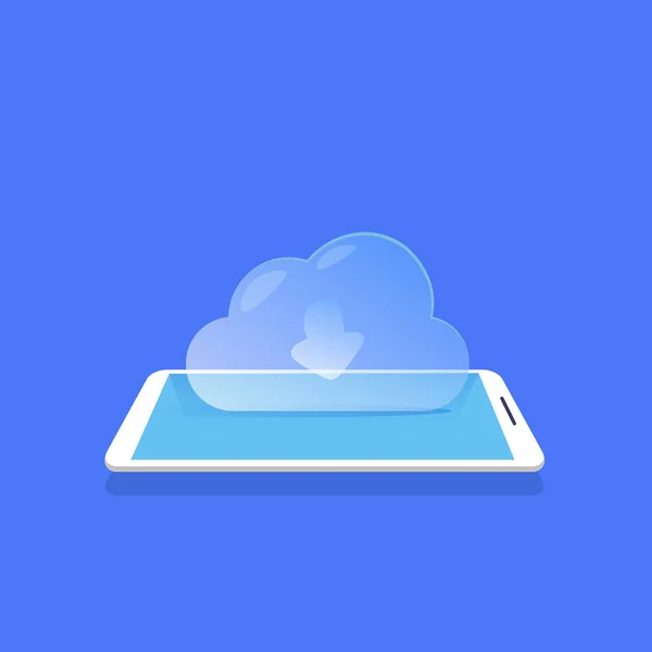 Cloud-Synchronisation Symbol mobile Datenspeicherung Anwendung blau Hintergrund flach — Stockvektor