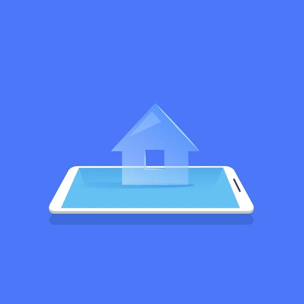 Casa inteligente icono casa móvil control aplicación azul fondo plano vector ilustración — Vector de stock