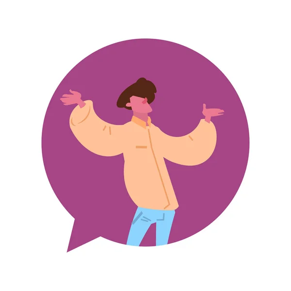 Ember chat buborék karakter karokkal gesztus férfi avatar elszigetelt karikatúra portré lapos — Stock Vector
