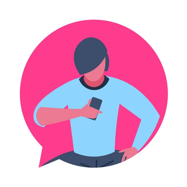 Homem aplicativo móvel bate-papo bolha personagem avatar isolado masculino desenho animado retrato plano — Vetor de Stock