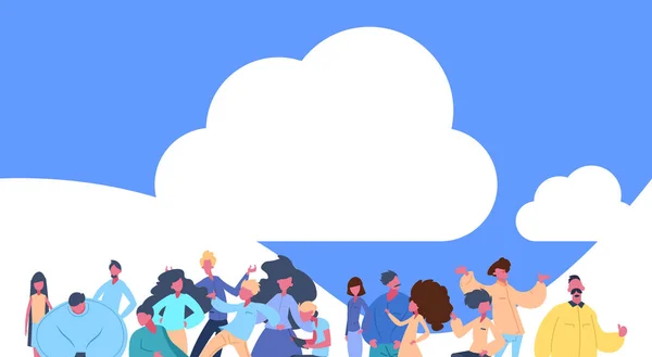 Casual people group standing over cloud sky together man woman character diversity posiert isoliert männlich weiblich cartoon portrait flat — Stockvektor