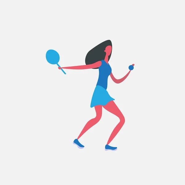 Mujer tenis jugador de dibujos animados carácter deportista actividades aislado estilo de vida saludable concepto de longitud completa plana — Vector de stock