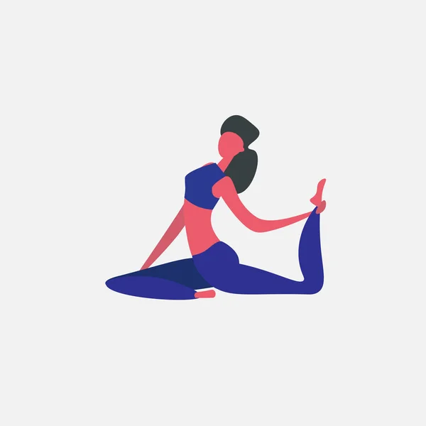Mulher fazendo exercícios de ioga personagem dos desenhos animados atividades esportivas isolado estilo de vida saudável conceito completo comprimento plano vetor ilustração —  Vetores de Stock