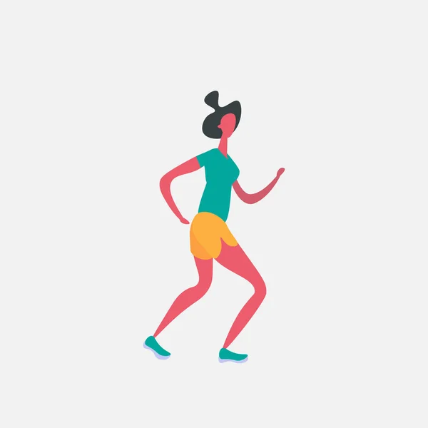 Τρέξιμο γυναίκα cartoon χαρακτήρα αθλήτρια δραστηριότητες απομονωμένοι υγιεινού τρόπου ζωής έννοια πλήρους μήκους επίπεδη — Διανυσματικό Αρχείο