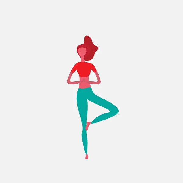 Mulher fazendo exercícios de ioga personagem dos desenhos animados atividades esportivas isolado estilo de vida saudável conceito comprimento total plana —  Vetores de Stock