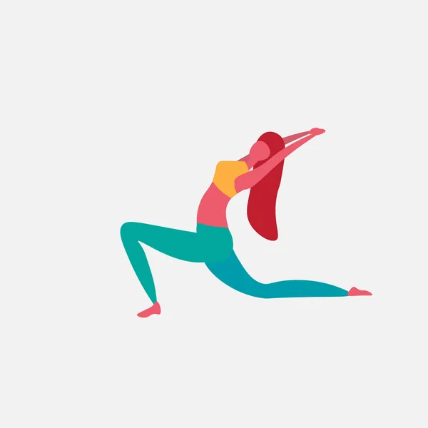 Kvinnan gör yoga övningar tecknad karaktär idrottskvinna aktiviteter isolerade hälsosam livsstil koncept fulla längd platt — Stock vektor