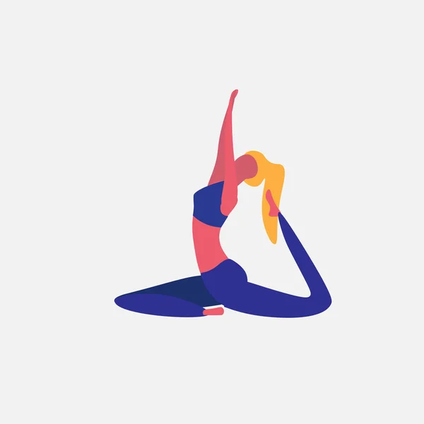 Kvinnan gör yoga övningar tecknad karaktär idrottskvinna aktiviteter isolerade hälsosam livsstil koncept fulla längd platt — Stock vektor