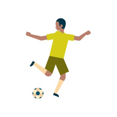 Afro-Amerikan futbol oyuncu tekme izole Top Spor şampiyonluk düz tam uzunlukta karakter