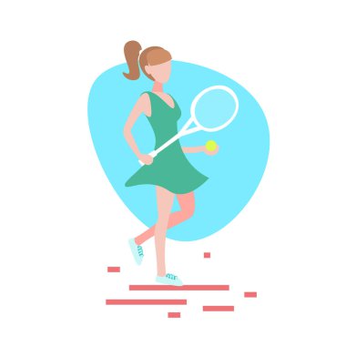 kadın tenisçi raket beyaz arka plan kadın spor aktivite çizgi film karakteri tam uzunlukta düz tutun