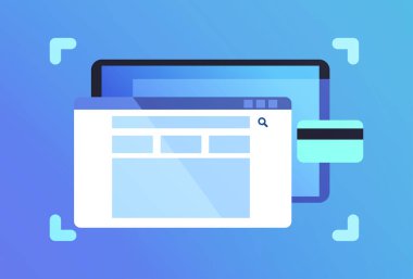 mobil uygulaması arama çubuğu ağ uygulama arabirimi kredi kartı online banka kavramı tasarım çalışmaları ve animasyon için mavi arka plan düz