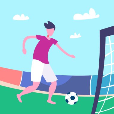 Futbol oyuncu tekme top stadyum spor yaz Şampiyonası düz tam uzunlukta karakter