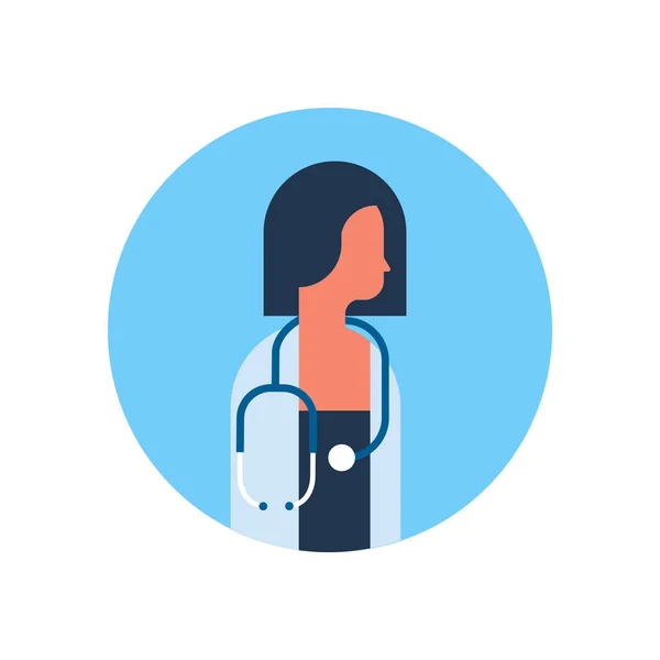Mujer asiática médico estetoscopio perfil icono mujer avatar retrato cuidado de la salud concepto plano — Vector de stock