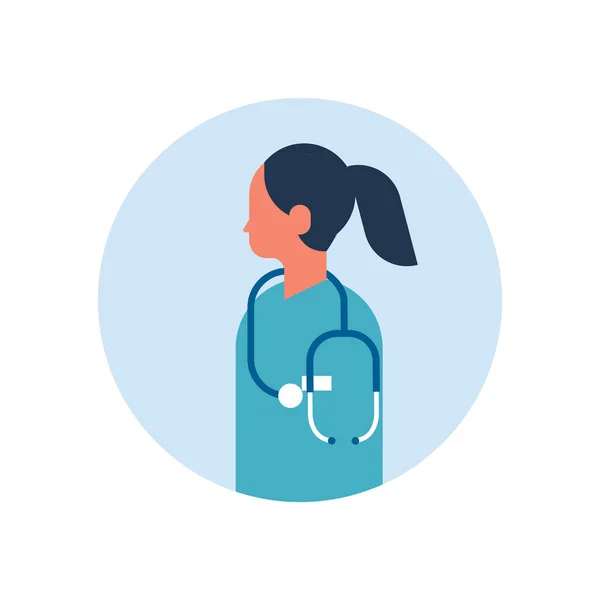 Asiatico donna medico medico stetoscopio profilo icona femmina avatar ritratto assistenza sanitaria concetto piatto — Vettoriale Stock
