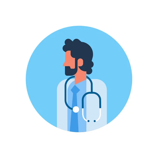 Baard man arts stethoscoop profiel pictogram mannelijke avatar portret gezondheidszorg concept plat — Stockvector