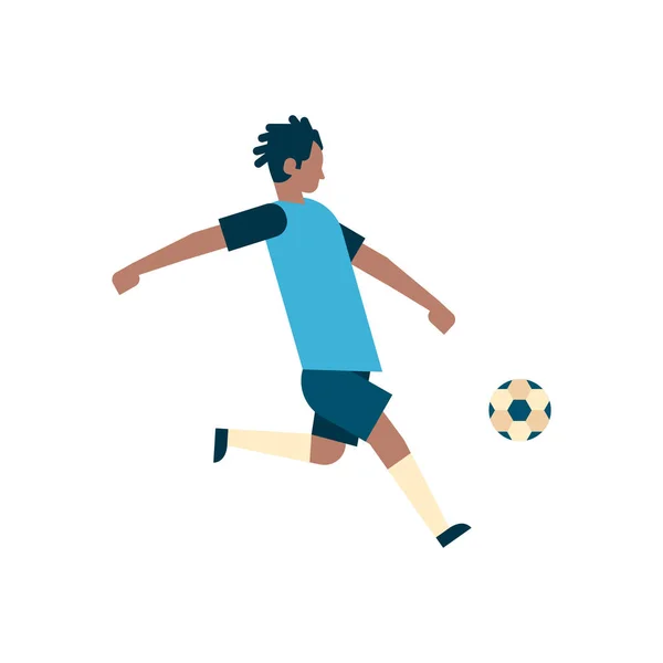 Africano americano fútbol jugador kick ball aislado deporte campeonato plana longitud completa — Vector de stock