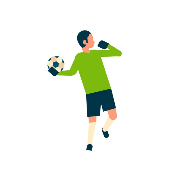 Jugador de fútbol portero lanzar la pelota a cabo campeonato deportivo aislado carácter plano de longitud completa — Vector de stock