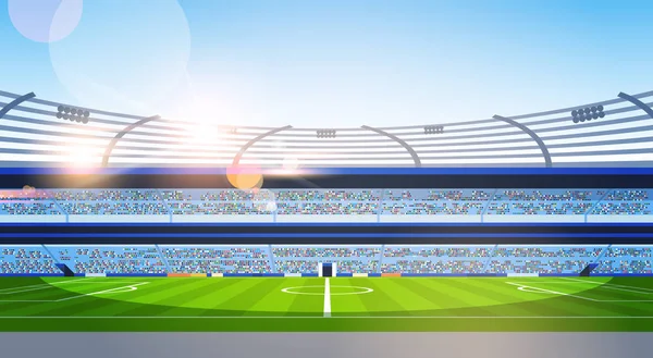 Пустой вид на поле футбольного стадиона закат плоский горизонтальный — стоковый вектор