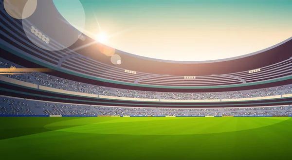 Campo de futebol vazio campo vista pôr do sol plana horizontal — Vetor de Stock