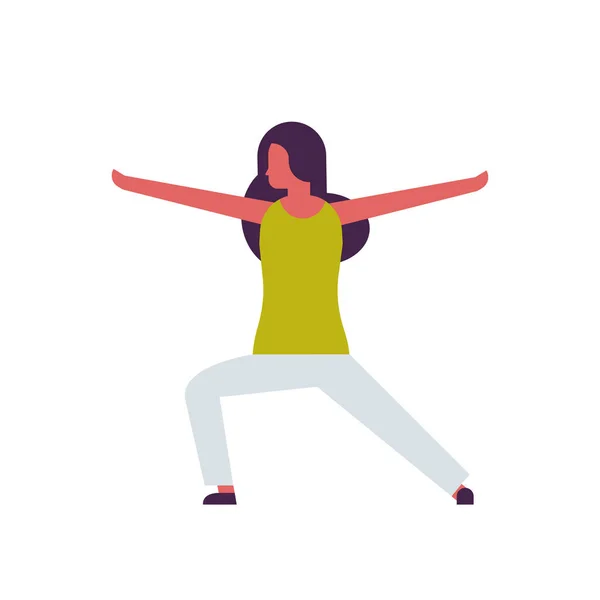 Žena, která dělá cvičení jógy ženské kreslená postava fitness aktivity, samostatný rozmanitost představuje zdravého životního stylu koncepce po celé délce bytu — Stockový vektor