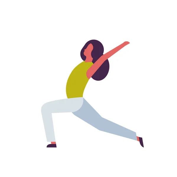 Žena, která dělá cvičení jógy ženské kreslená postava fitness aktivity, samostatný rozmanitost představuje zdravého životního stylu koncepce po celé délce bytu — Stockový vektor