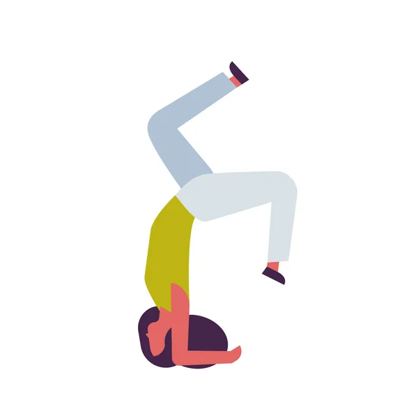 Mujer haciendo ejercicios de yoga al revés mujer dibujos animados carácter fitness actividades aisladas diversidad plantea estilo de vida saludable concepto de longitud completa plana — Vector de stock