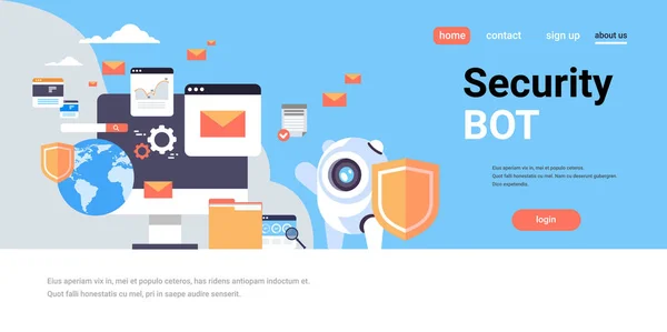 Proteção de segurança bot shield database protection app access concept horizontal flat global copy space — Vetor de Stock
