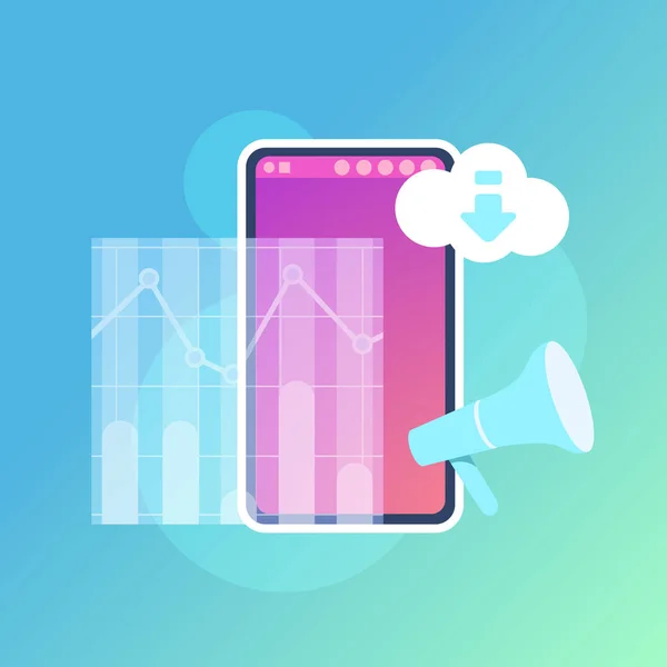 Conceito de interface de aplicativo de nuvem de sincronização de gráficos móveis para trabalho de design e animação plana — Vetor de Stock
