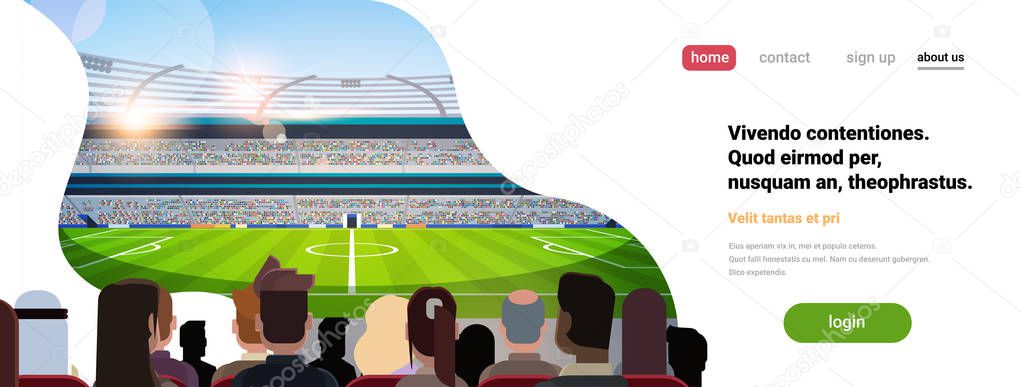 empty football stadium field silhouettes of fans waiting match rear view copy space flat banner