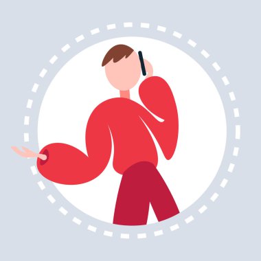 adam telefonu yuvarlak çerçeve gri arka plan meçhul erkek karikatür karakter portre düz arama