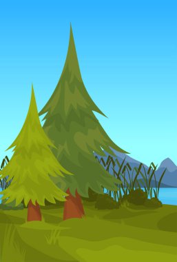 manzara Ladin dağ nehir reed açık doğa arka plan düz dikey