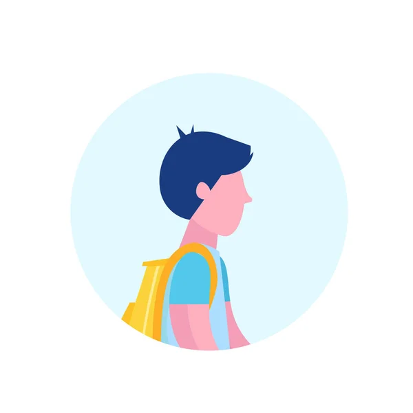 École garçon profil avatar icône isolé mâle dessin animé personnage portrait visage plat — Image vectorielle