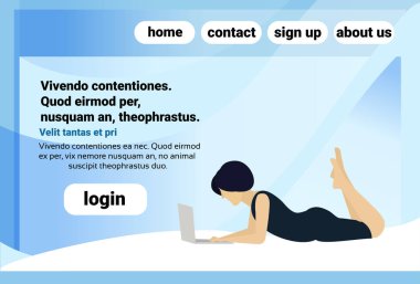 esmer kadın dizüstü yalancı poz meçhul profil siluet kadın karikatür karakter tam uzunlukta yatay kopya alanı düz kullanma