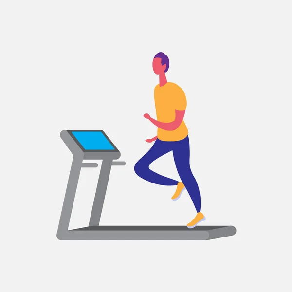 Hombre corriendo cinta de correr personaje de dibujos animados deporte actividades masculinas aislado mantener en forma estilo de vida saludable motivación concepto de longitud completa plana — Vector de stock